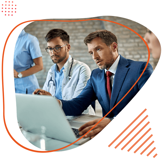 A doctor and legal professional reviewing a medical case together